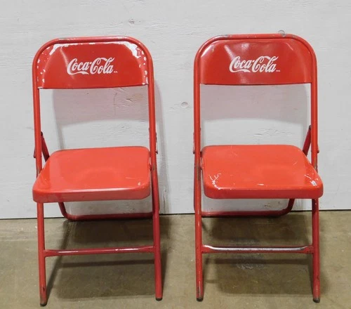 Set of 2 Coca Cola Metal Foldable Chair-Mexican-Restaurant-Vintage-Set of 2