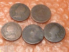 Original George II,III,IV 1766-1822 Hibernia demi-pennies 5 pièces au total