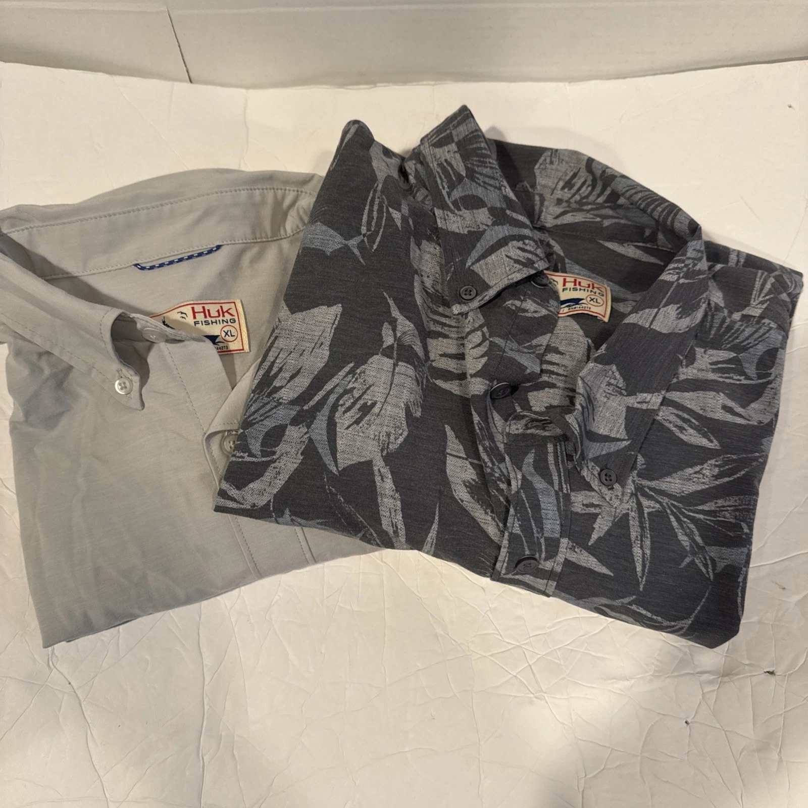 Lot Of 2 Huk Fishing Shirts, Short Sleeved, Button Front, XL, Coastal