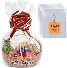 6PCS Extra Large Cellophane Bags, 30X40 Inches Clear Cellophane Wrap for Gift Ba