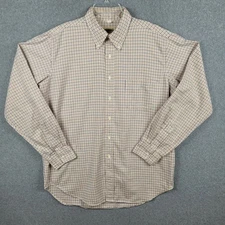 LL Bean Button Up Shirt Mens Long Tail XL Long Sleeve White Blue Yellow Check