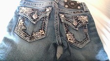 Miss Me Embroidery/Rhinestone Denim Shorts JK7553H Girls Size 8 Tab Cuff Flaws