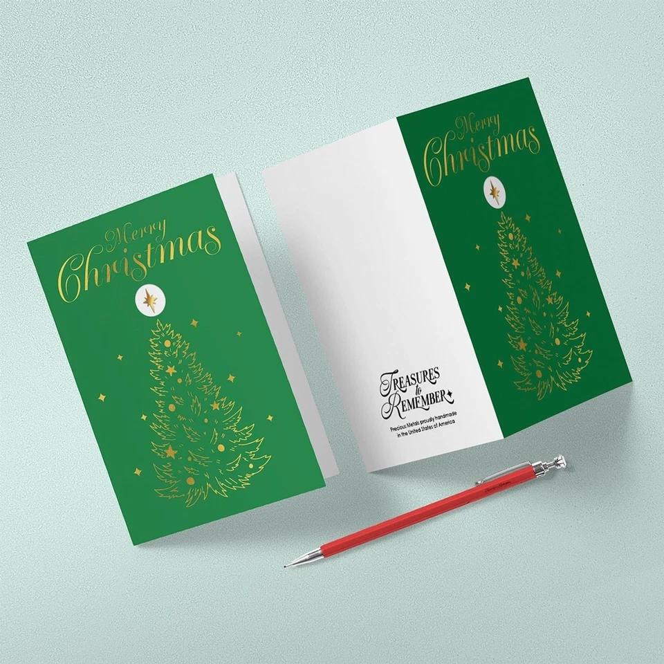 Tarjeta de árbol de Feliz Navidad 100 mg (0,1 g) lámina de oro real Foto 3 de 3