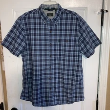 G.H. Bass Shirt Sleeve Button Up Shirt Men’s XL Plaid Pockets Vented Blue