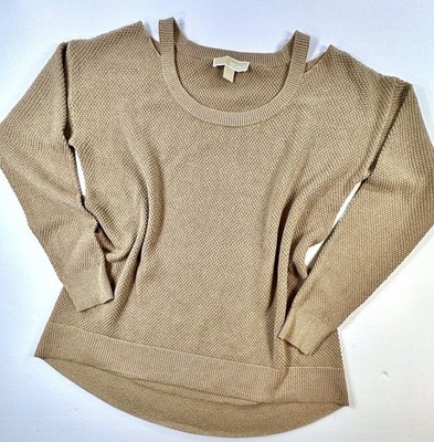 Michael Kors Gold/Camel Metallic Cold Shoulder Sweater Women's Tunic large.