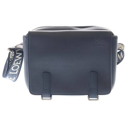 LOEWE Military Messenger Bag Shoulder Mini Navy Leather Silver Hardware Used 47e