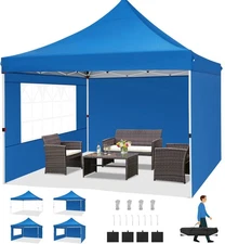 Canopy 10x10 Pop Up Canopy Tent with 3 Sidewalls, Commercial Party Tent Ez Wa...