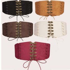 Women Elastic Wide Band Tied Waspie Girl Corset Waist Punk Cincher Belt PU