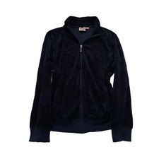 Juicy Couture Women Navy Blue Velour Full Zip Track Jacket Mock Neck Y2K Size XL