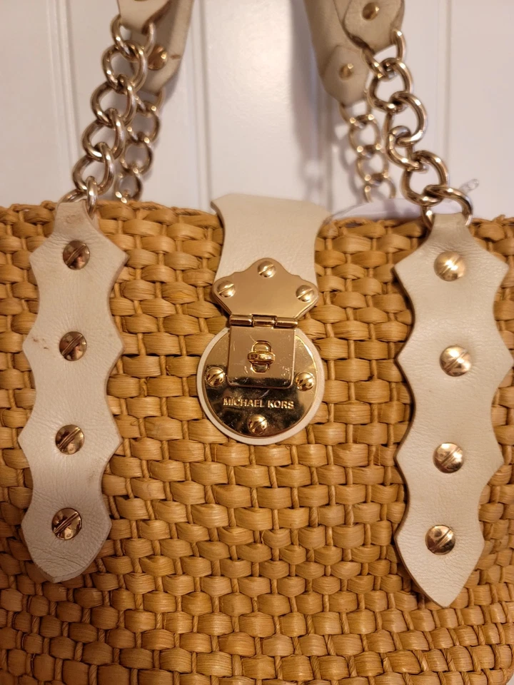 Michael Kors Raffia Tote Handbag XL Straw, Santorini Vintage - Image 2 of 4
