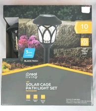 Real Living LED Solar Cage Path Light 10 Count Set Rechargeable Black Finish 3