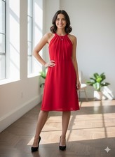 Express Red Halter Neck Dress Size 12 | Sleeveless Pleated Neckline Open Back