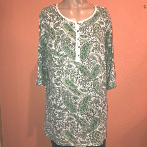 A Pea In The Pod Medium Large 3/4 Sleeve White Green Maternity Blouse Shirt - Picture 4 of 8