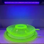 Vintage Cambridge Uranium Glass Etched Server Bright Green Glow Depression Era