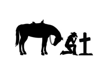 Cowgirl Praying Cross Horse Christian - Vinyl Graphic Car Truck Windows Decal