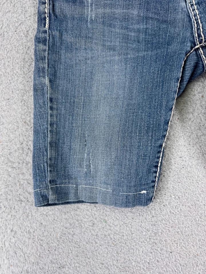 Shorts feminino LA Idol 29 azul denim bordado bling algodão enfeitado 26x9 - Imagem 3 de 4