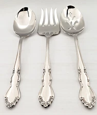 Oneida Dover Set of 3 Serving Pieces Slotted Spoon Fork Stainless Steel GLOSSY