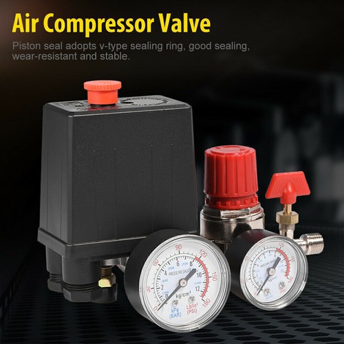 Air Compressor Pressure Switch Control Valve Manifold Regulator w/Gauges Relief - Picture 2 of 12