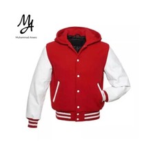 2025 Red & White Varsity Letterman Jacket Premium Wool & Leather Classic Design