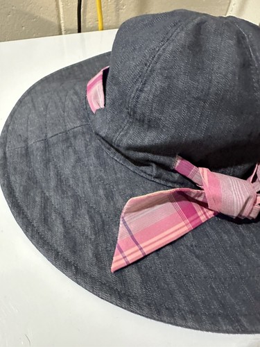 REI Sun Hat Girls Size 4Y-7Y Denim Blue Pink Band Bucket Cap - Picture 3 of 9