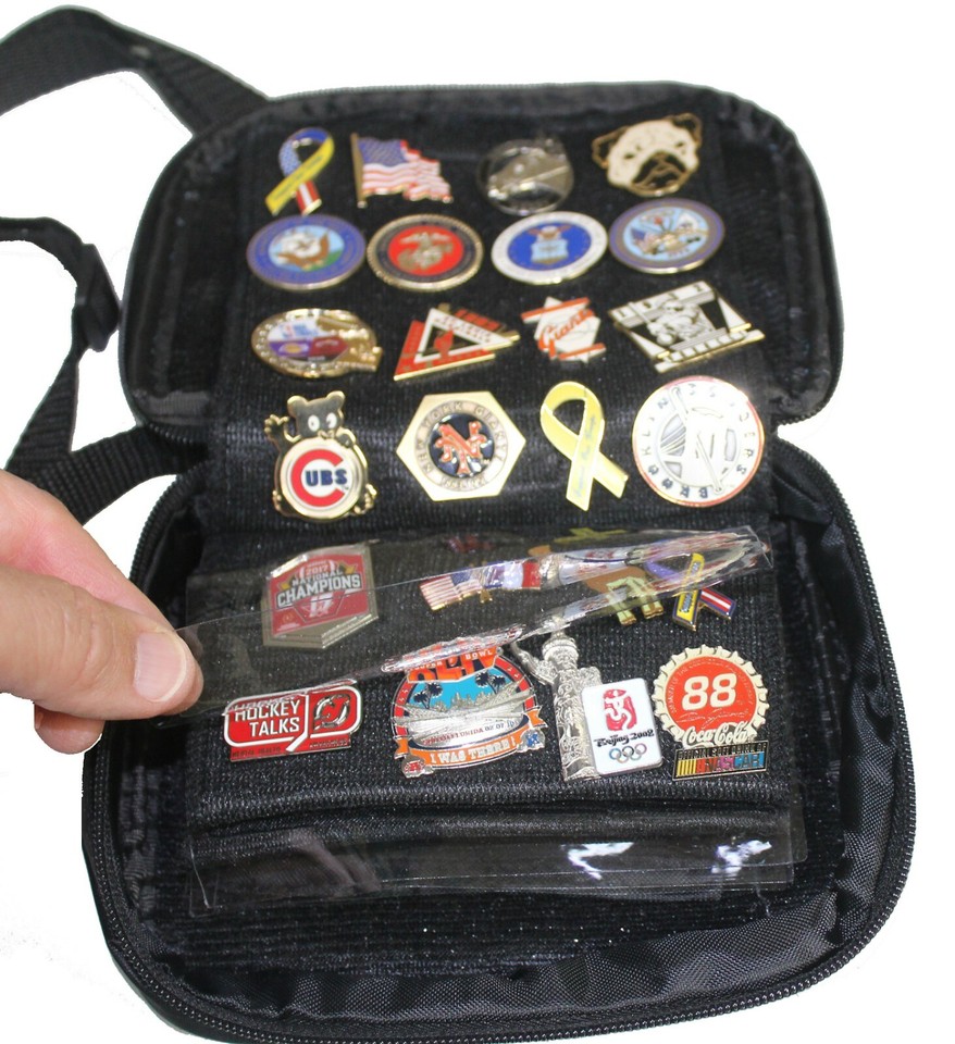 Small Collector Lapel Pin Bag - 5 Page Black w/ Blue Piping | eBay