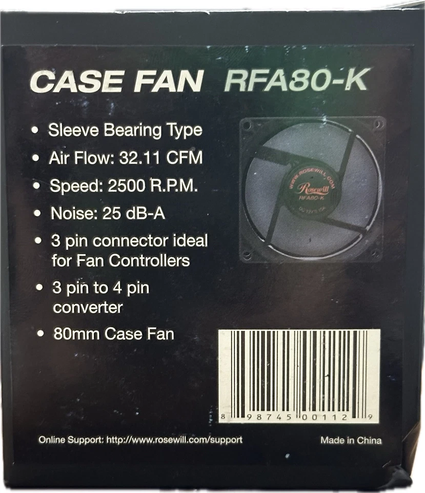 2 Pack Rosewill 80mm Computer Case Fan Model RFA80-K - Image 3 of 3