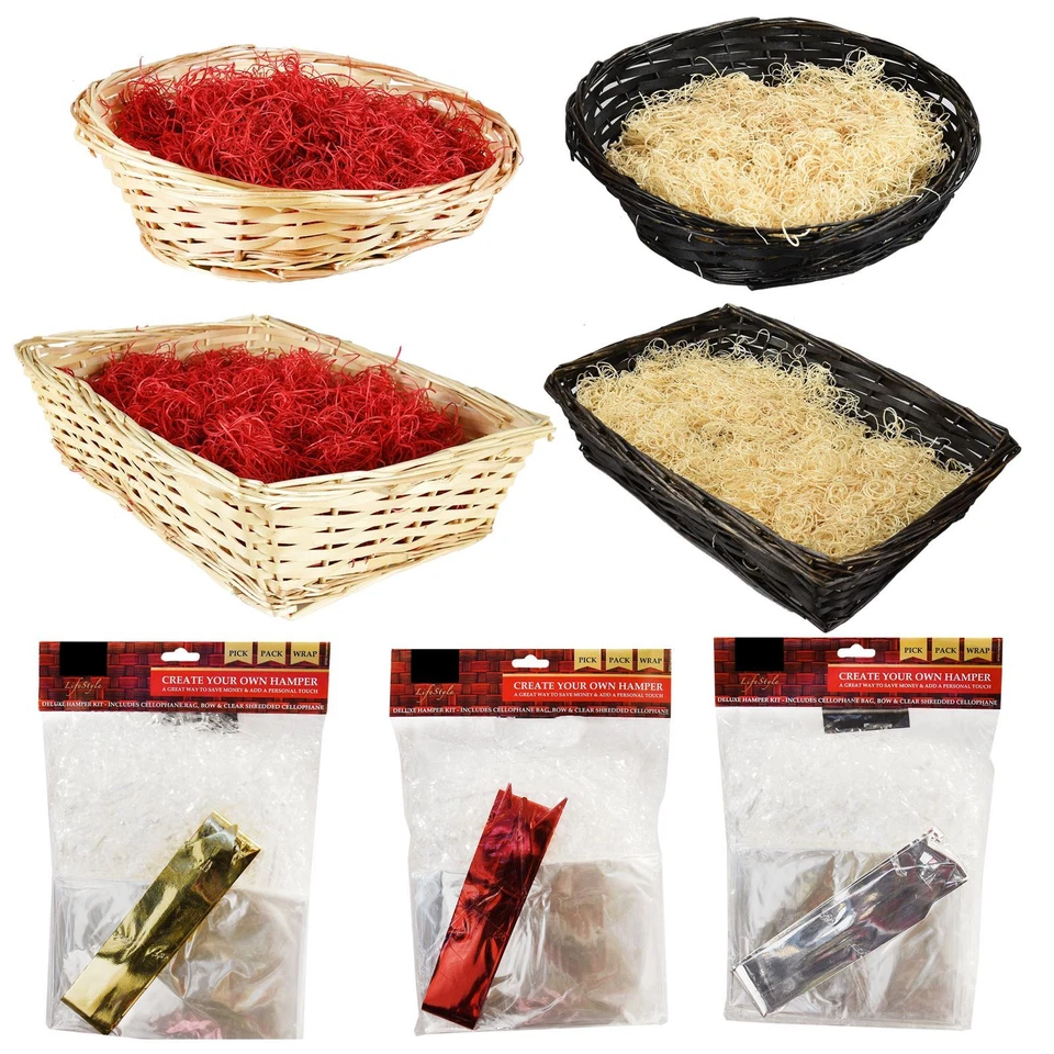ASAB Hamper Gift Basket Kit Make Your Own Gift with Shredded Cellophane Wool Bow
