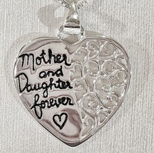 Mother and Daughter Forever Open Work Heart Sterling Silver 925 Pendant Necklace