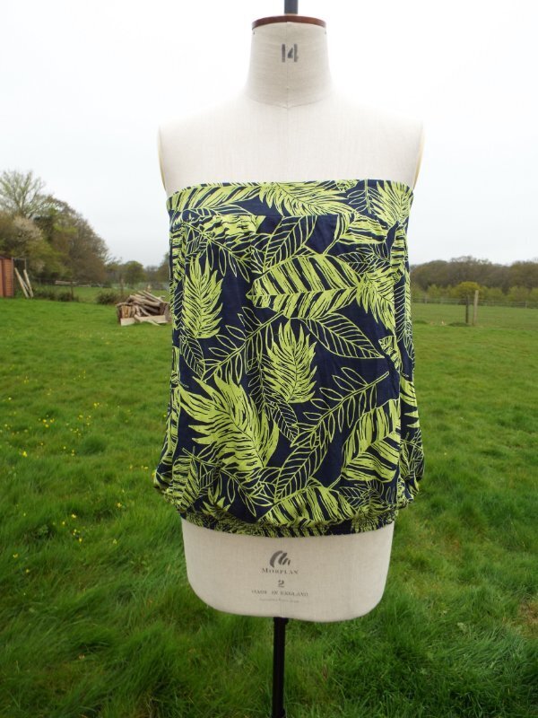 Navy Lime Blouson Bandeau Strapless Elastic Hem Top THE COLLECTION UK 22  BNWT - Main Image