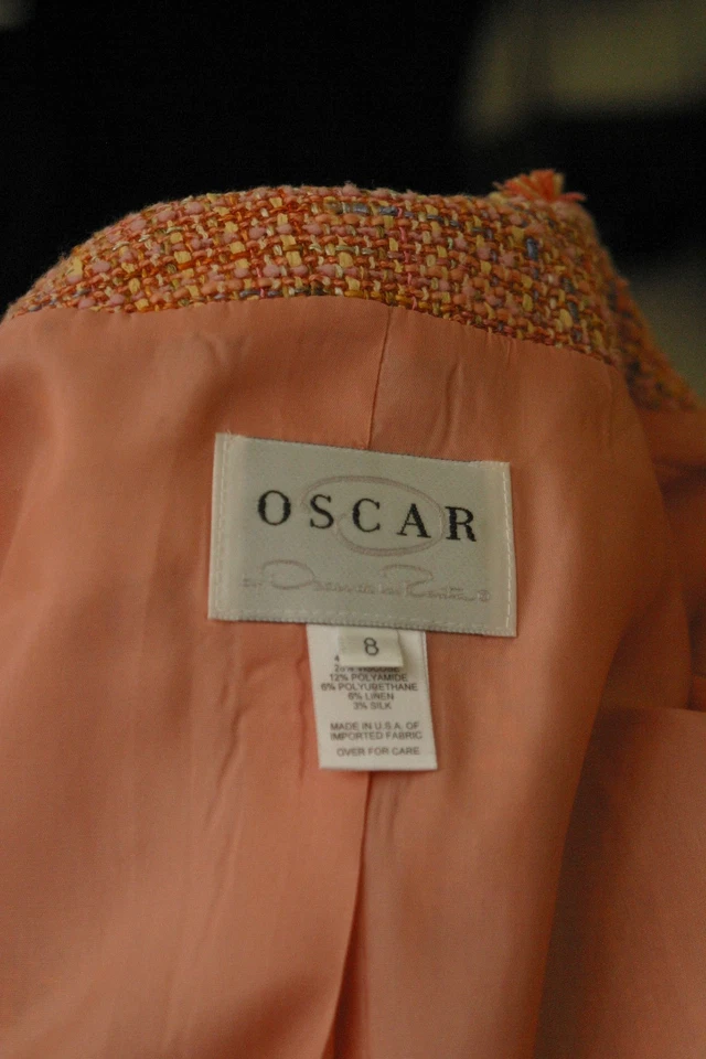 Traje Oscar de la Renta Tejido Boucle Flecos Tweed Rosa Pastel 8 Foto 2 de 2