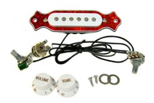 Pre-Wired Single Coil Electric Guitar Pickup - White Pickup w/ Red Marble Ring