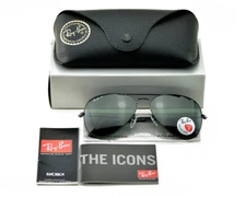 Ray-Ban Sunglasses RB3025 Aviator Classic Black Frame Polarized Green Lens 58mm