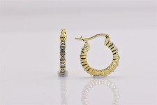 Gold over Sterling Silver 16mm x 16mm Diamond Accented Hoop Earrings