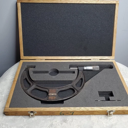 Starrett Micrometer Caliper No. 436 6"-7" W/ Wood Case (Mitutoyo) Machinist Tool