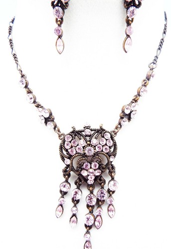 BOUTIQUE 18 ZOLL LILA MULTIKRISTALL BRONZE VIKTORIANISCHER DROP DANGLE SCHMUCK SET - Bild 2 von 5