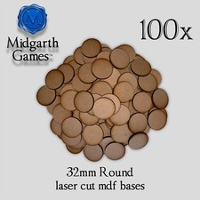 100x 32mm round MDF Miniature Bases Warhammer Laser Cut 40K FAST SHIPPING