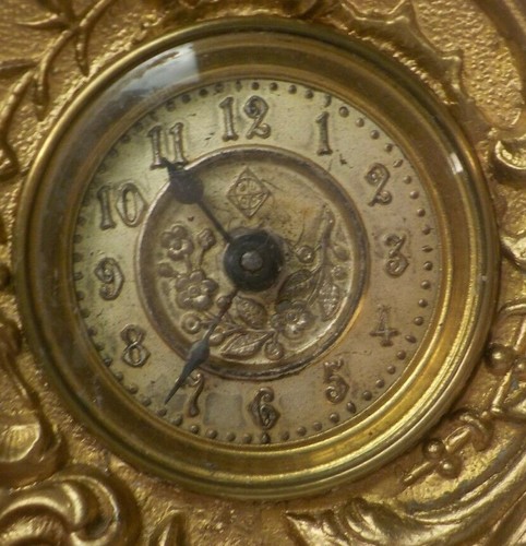 English Art Nouveau Miniature 4" Table Clock, Gilt Bronze, Working (#9) - Picture 11 of 12