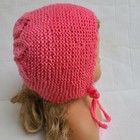 Knitted bonnet for babies with leaf pattern and garter stitch Pink Size 5-8 Mnts — photo 2