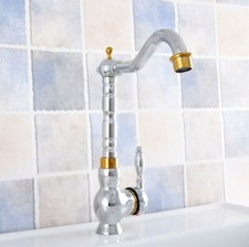 Silver  Gold Brass Single Hole Kitchen Mixer Tap Bathroom Sink Faucet 2sf808