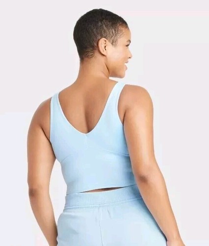 Sujetador deportivo All In Motion para mujer soporte ligero flexible cuello en V talla 3X azul claro nuevo con etiquetas - Imagen 2 de 3