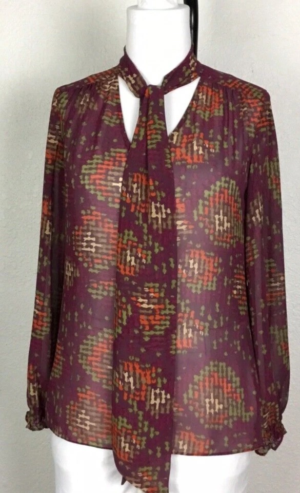 Blusa mujer Nine West talla M estampado geométrico multicolor manga larga vintage Foto 3 de 4