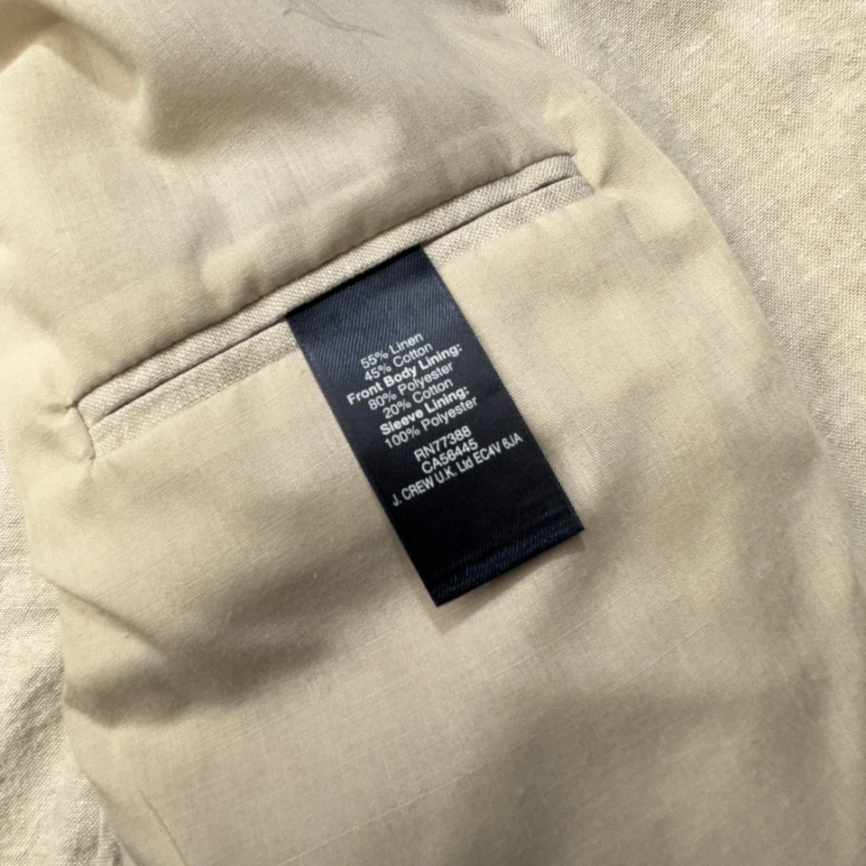 J.Crew Blazer Mens 40 Khaki Linen Sport Coat Safari Patch Pockets Unstructured - Image 3 of 4