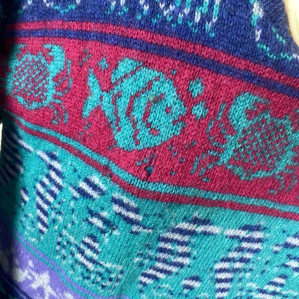 Vintage Zig Zag  Designer Knitwear Wool Jumper Retro M Made In Scotland Blue - Image 3 of 4