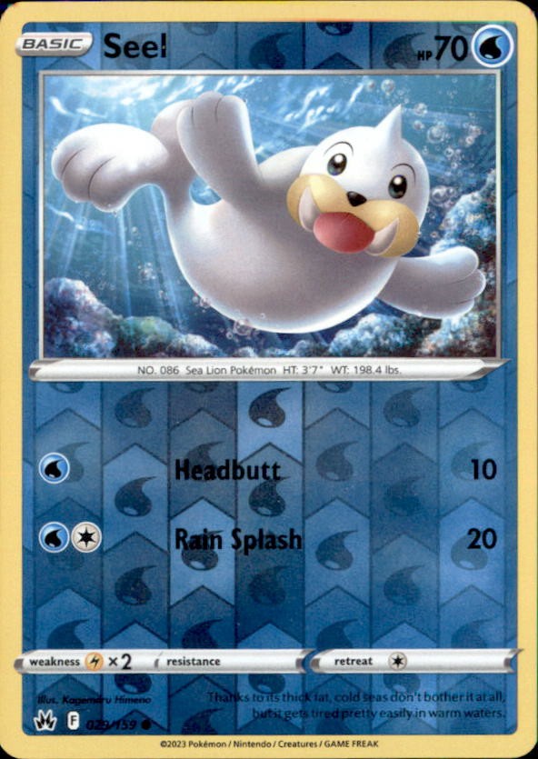 Pokemon Seel 29/159 Crown Zenith Reverse Holo 2 Card Lot