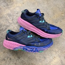 Hoka One One Shoes Womens 7 Blue Pink Speedgoat 4 Trail Running Vibram STAINS 