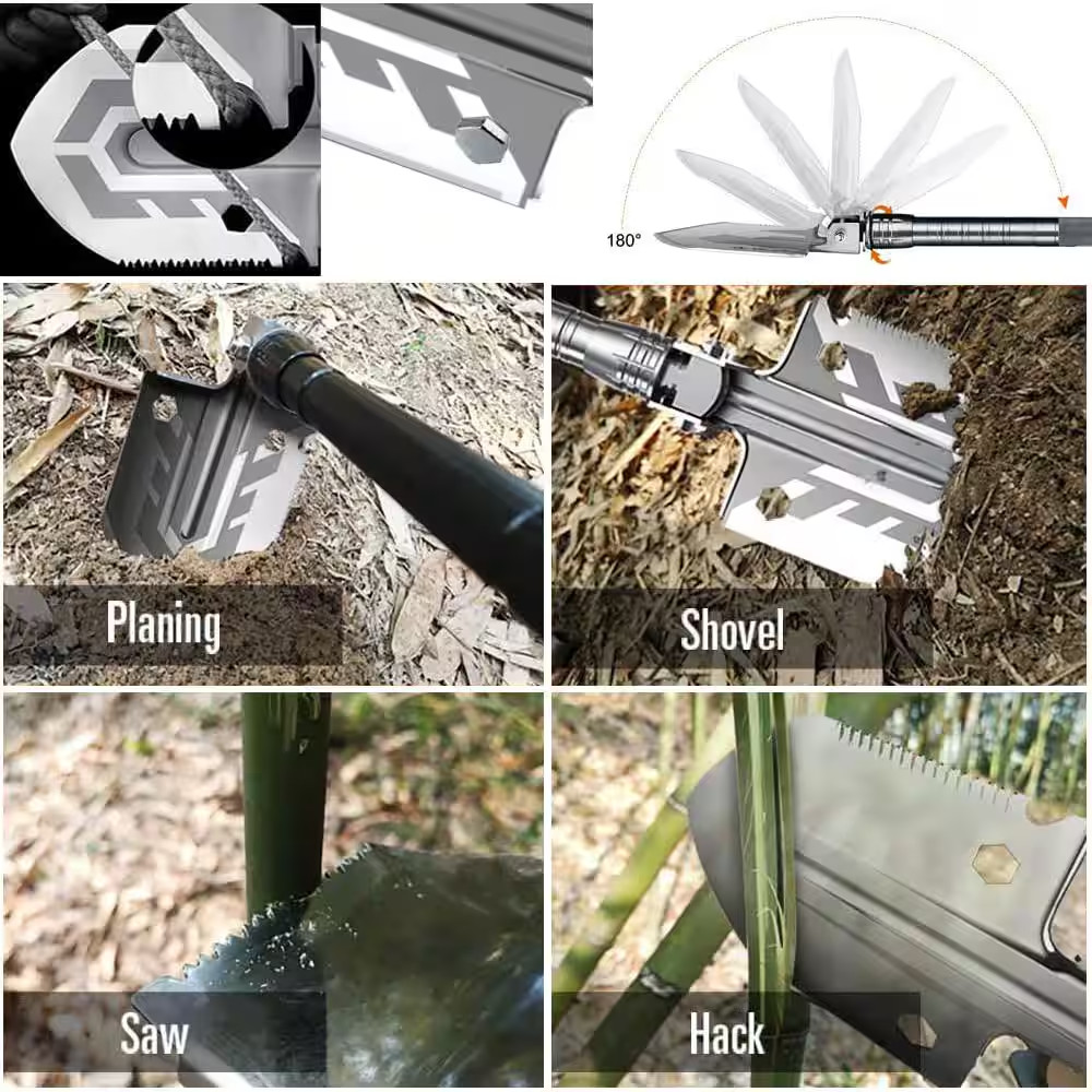 23-In-1 Multifunctional Tool Outdoor Alloy Steel Folding Shovel, Survival Shovel