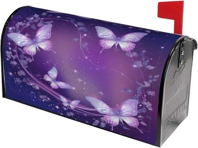 Purple Butterfly with Glowing Firework and Sparkle Star Mailbox Covers Magnetic