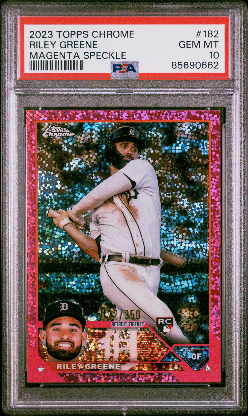 2023 TOPPS CHROME MAGENTA SPECKLE #182 RILEY GREENE ROOKIE RC 172/350 PSA 10
