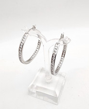 NEW STERLING SILVER 925 LARGE ROUND HOOP SPARKLING CRYSTAL JEWELRY EARRINGS 10GR