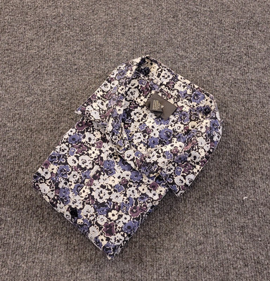 HM H M Slim Fit Shirt Mens XL Floral Cotton Poly Short Sleeve Spread Collar